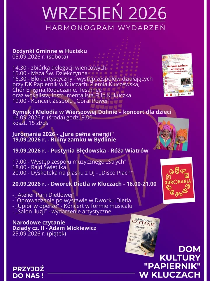 Dom Kultury Papiernik podaje wrześniowy program. Przed nami Narodowe Czytanie